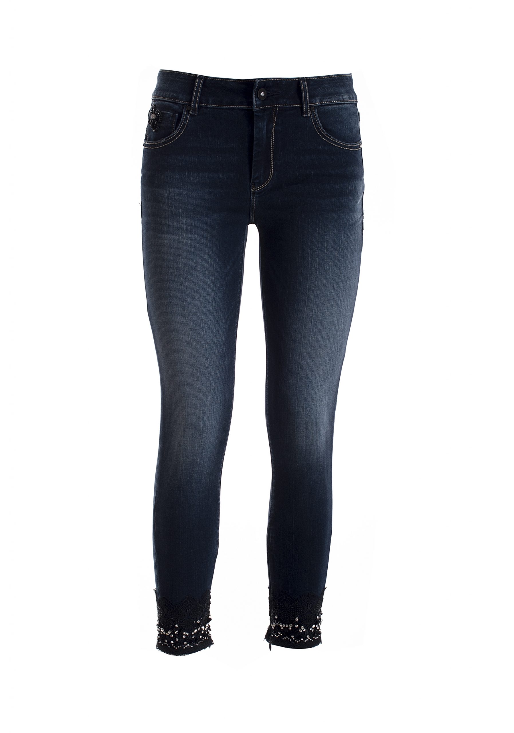 Jeans bordo fondo pizzo e cristalli Fracomina